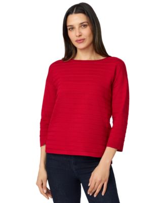 Women's Ottoman-Rib Crewneck 3/4-Sleeve Sweater