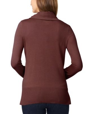 Women's Chevron-Trimmed Cowl-Neck Sweater