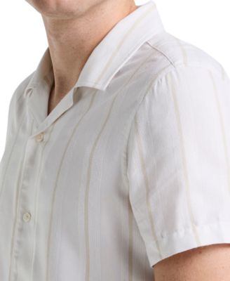 Men's Short Sleeve Striped Button-Front Camp Shirt