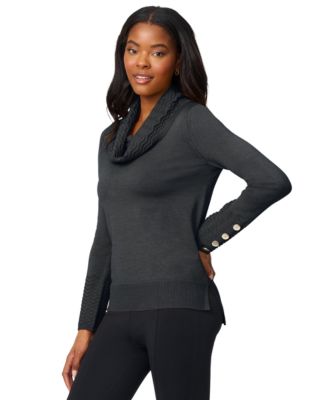 Women's Chevron-Trimmed Cowl-Neck Sweater