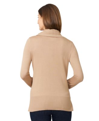 Women's Chevron-Trimmed Cowl-Neck Sweater