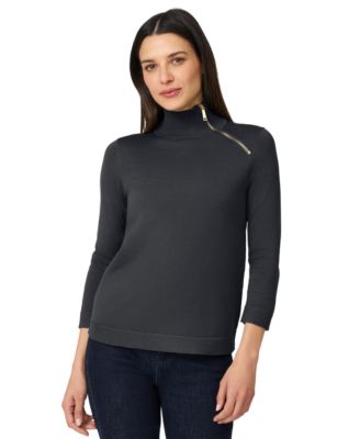 Melissa Paige - Women's Mock-Neck Asymmetrical-Zip Sweater