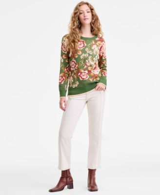 Women's Printed Crewneck Long-Sleeve Sweater 