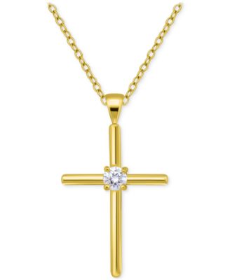 Cubic Zirconia Cross Pendant Necklace (3/8 ct. t.w.) in Sterling Silver, 16" + 2" extender