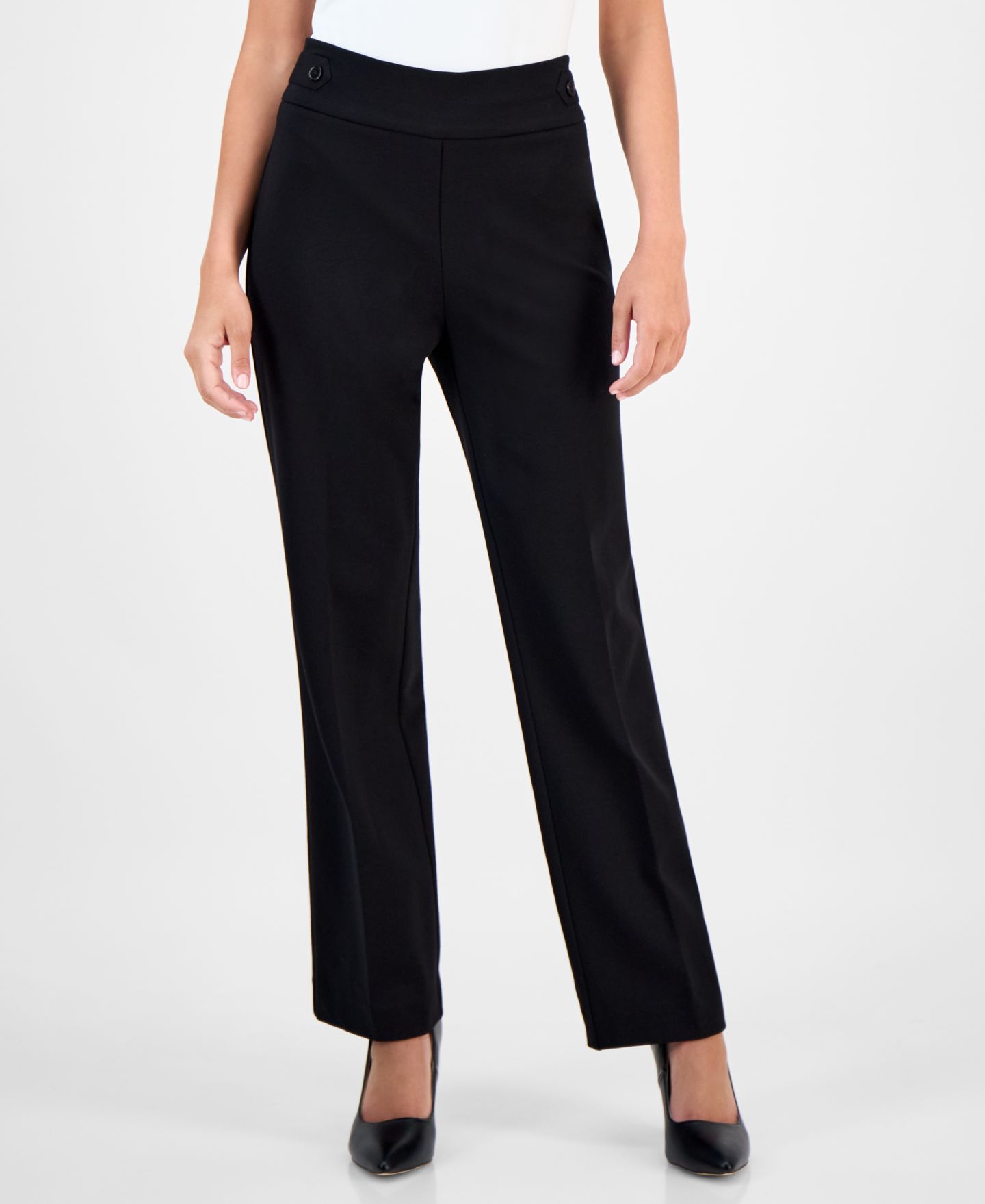 Женские брюки Anne Klein Essentials Petite Mid-Rise Side-Tab Straight-Leg, цвет: Чёрный — фото 3
