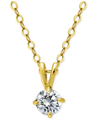 Cubic Zirconia Solitaire Pendant Necklace in 18k Gold over Sterling Silver, 16" + 2" extender, Exclusively at Macy's