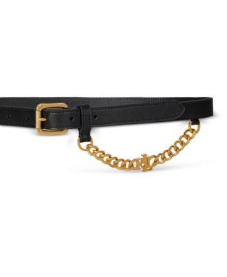 Logo-Chain Leather Skinny Belt