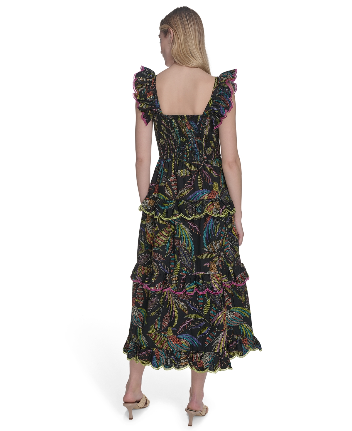 Vince Camuto Floral Ruffle Sleeve Cotton Midi Ssundress In Multi