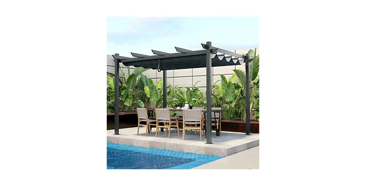 10 x 12 Feet Outdoor Aluminum Retractable Pergola Canopy Shelter Grape Trellis - Grey