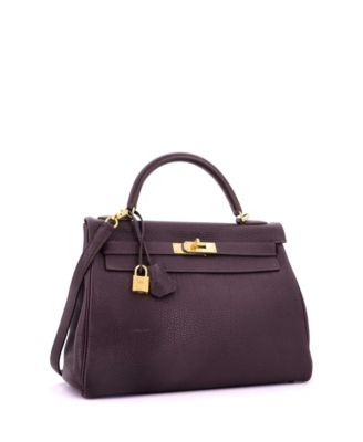 Pre-Owned Hermes Kelly 32 Handbag Purple Togo with Gold Hardware