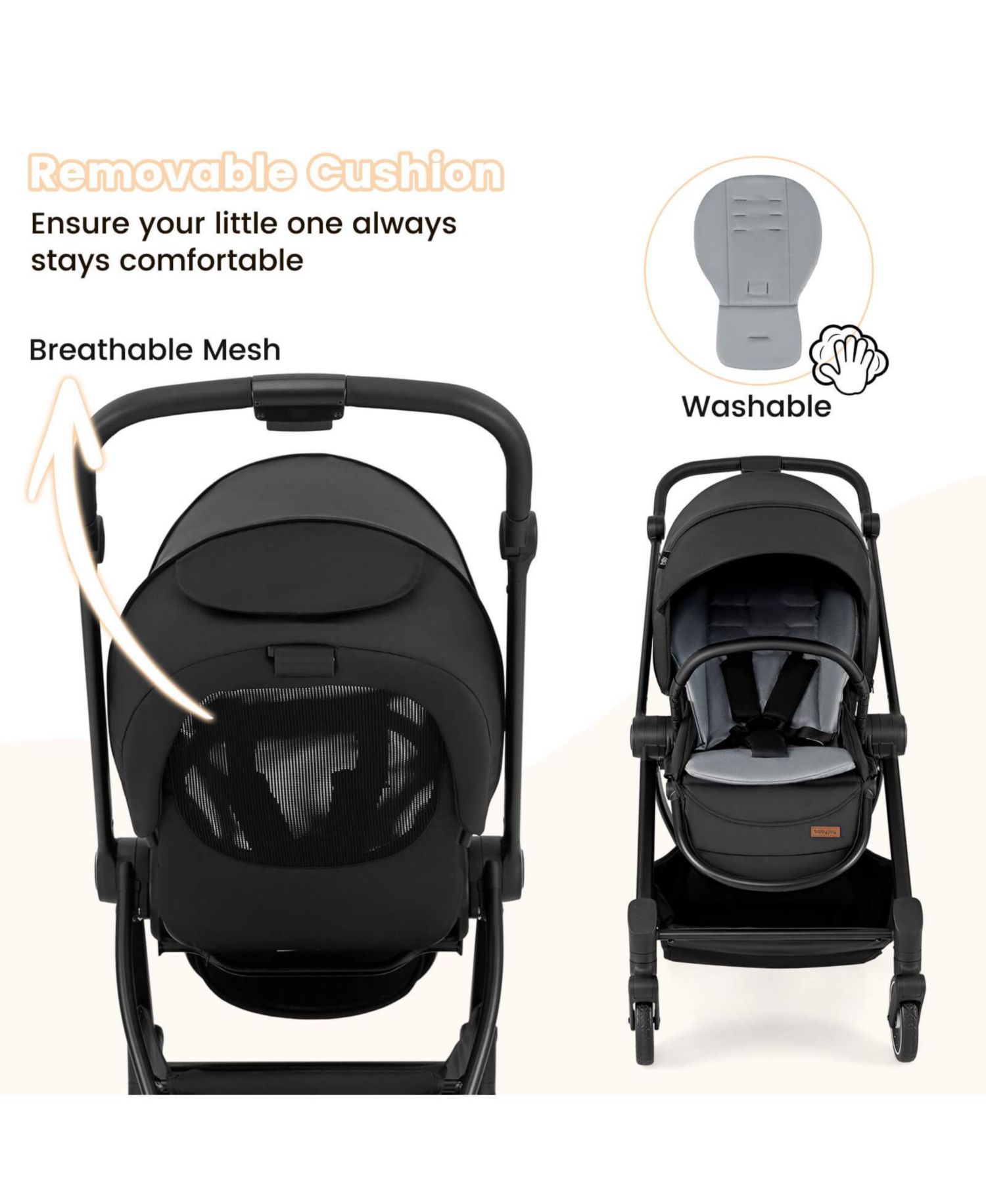 Baby Stroller Foldable Infant Pram with Reclining Backrest Handle
