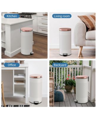 8 Gal./30 Liter White Metal Round Shape Step-on Trash Can with Diamond body design for Kitchen