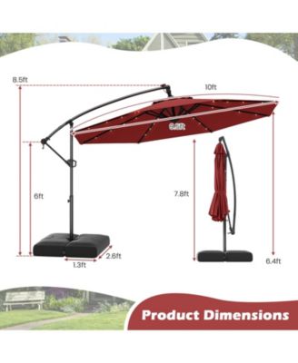 10 FT Solar Offset Hanging Umbrella Patio Cantilever Umbrella w/ 32 LED Lights