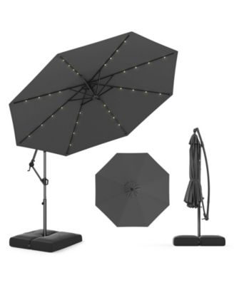 10 FT Solar Offset Patio Cantilever Umbrella with 32 LED Lights