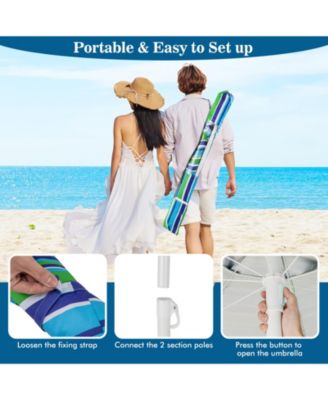 6.5 FT Beach Umbrella for Sand Heavy-Duty Sunshade Parasol w/ Sand Anchor