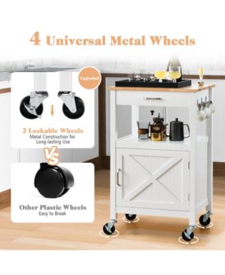 Rolling Kitchen Island Cart with Drawer and Side Hooks