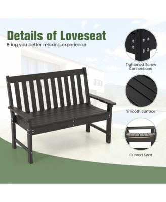 Garden Bench All-Weather HDPE 2-Person Outdoor Bench for Front Porch Backyard
