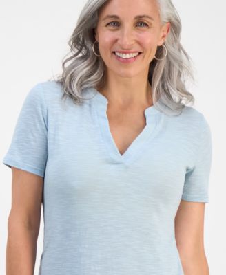 Petite Spread-Collar Short-Sleeve Dress, Exclusively at Macy's 