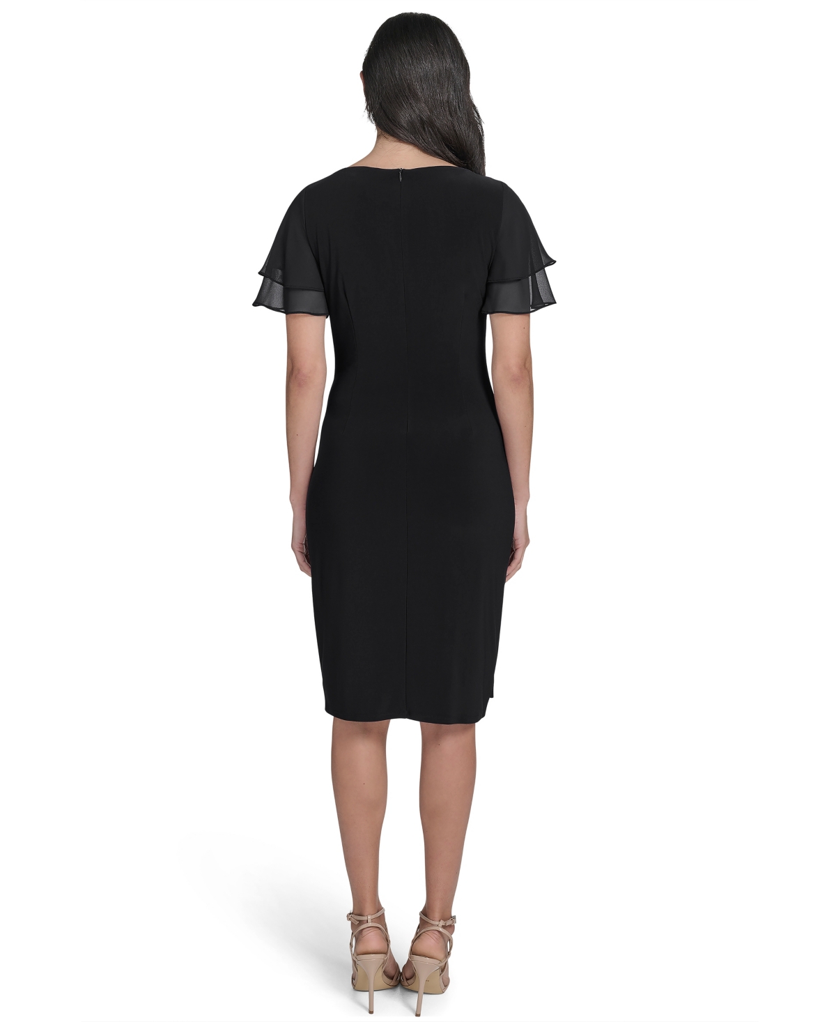 Jessica Howard Petite Flutter-sleeve Sheath Knee Length Dress In Black