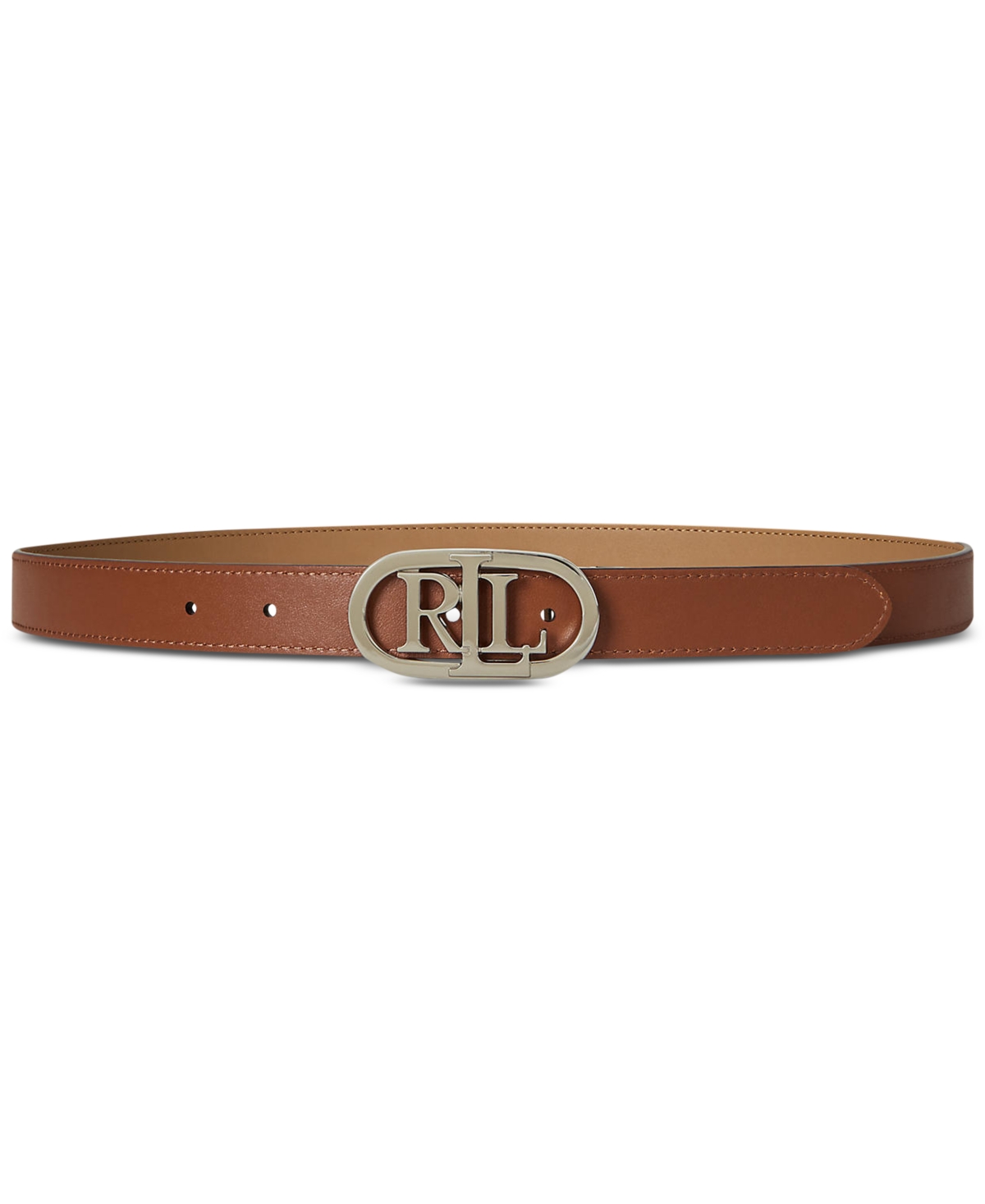 Ralph Lauren Oval-logo Reversible Leather Skinny Belt In Brown