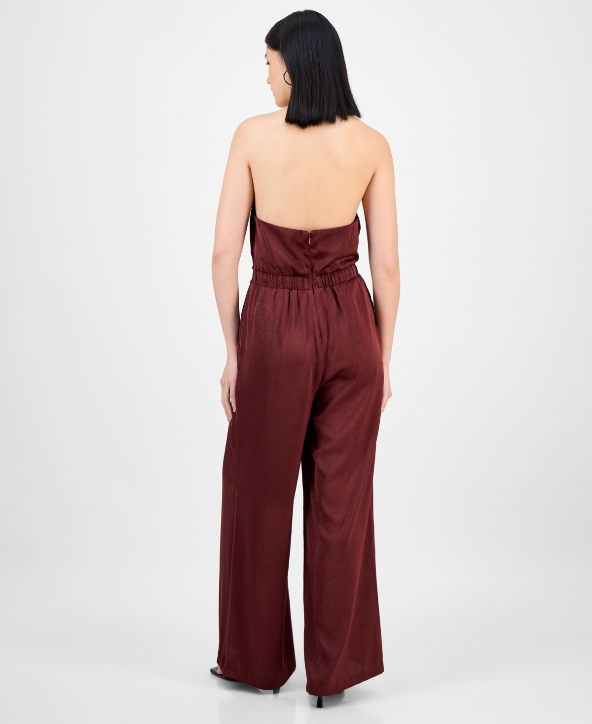 Bar Iii Women's Satin Cowl-neck Wide-leg Jumpsuit, Macy's Exclusive In Brown