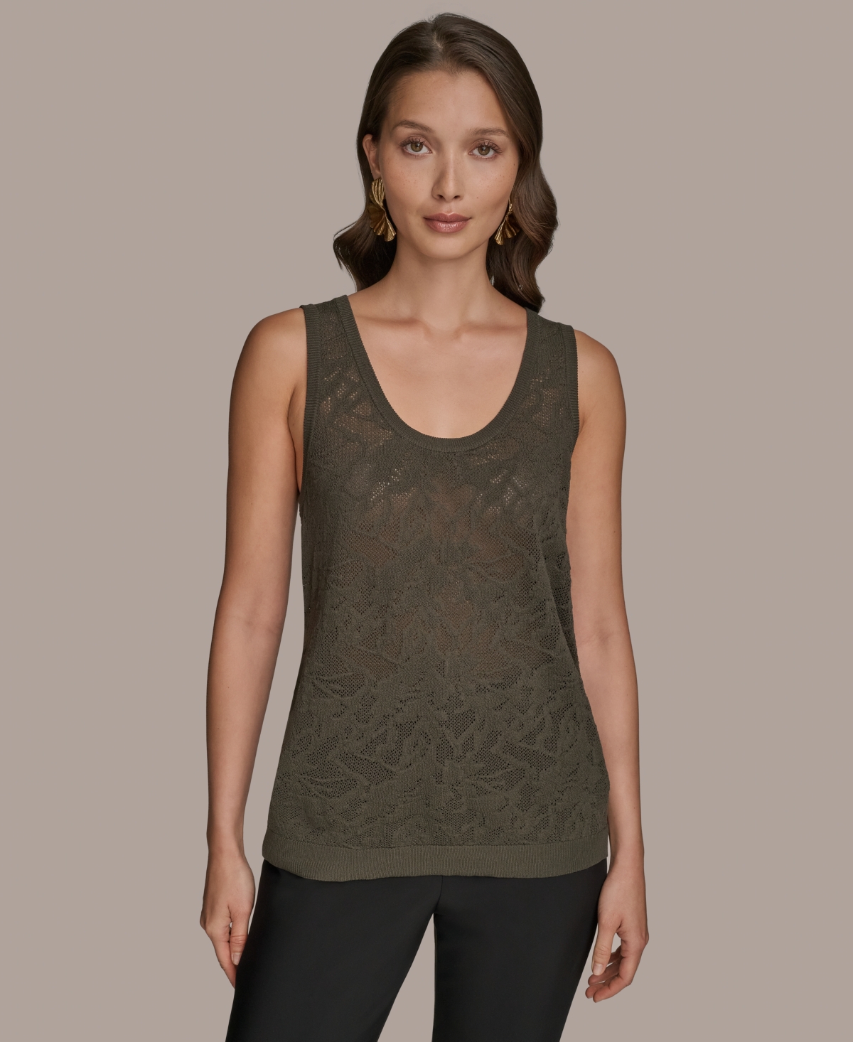 Women's Sleeveless Pointelle-Knit Tank Top - Dark Mineral