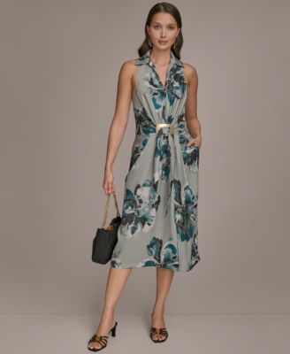 Donna Karan New York - Women's Printed Sleeveless V-Neck Hardware Dress