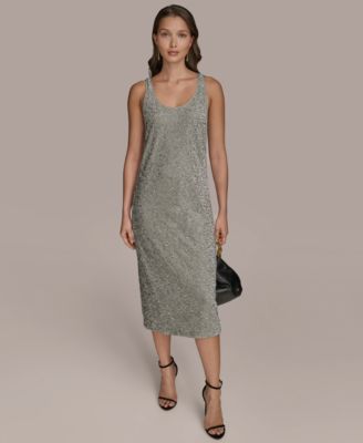 【Donna Karan New York】Sequin Sleeveless Sheath Dress Donna Karan New York Women's Sleeveless Beaded Velvet Dress