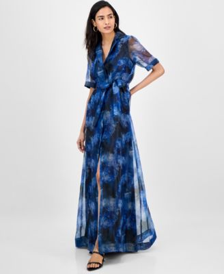 Women's Floral-Print Short-Sleeve Maxi Shirtdress