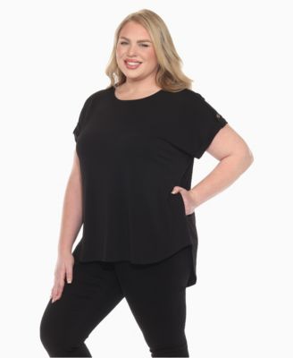 Plus Size Folded Short Sleeve Solid Top