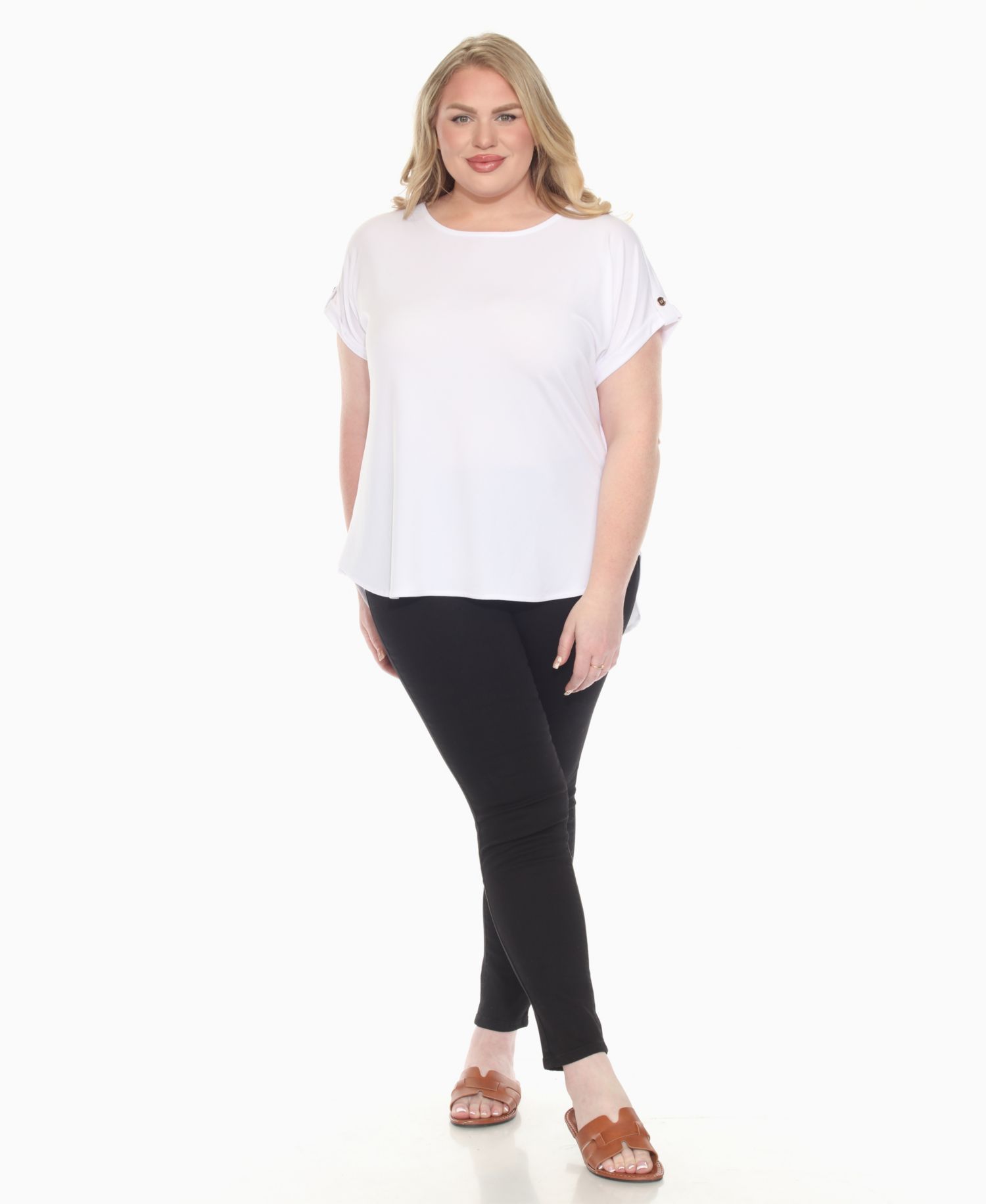 Plus Size Folded Short Sleeve Solid Top