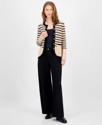 Women's Striped Crewneck Cardigan 