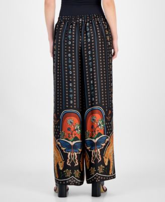 Women's Printed Pull-On Wide-Leg Pants