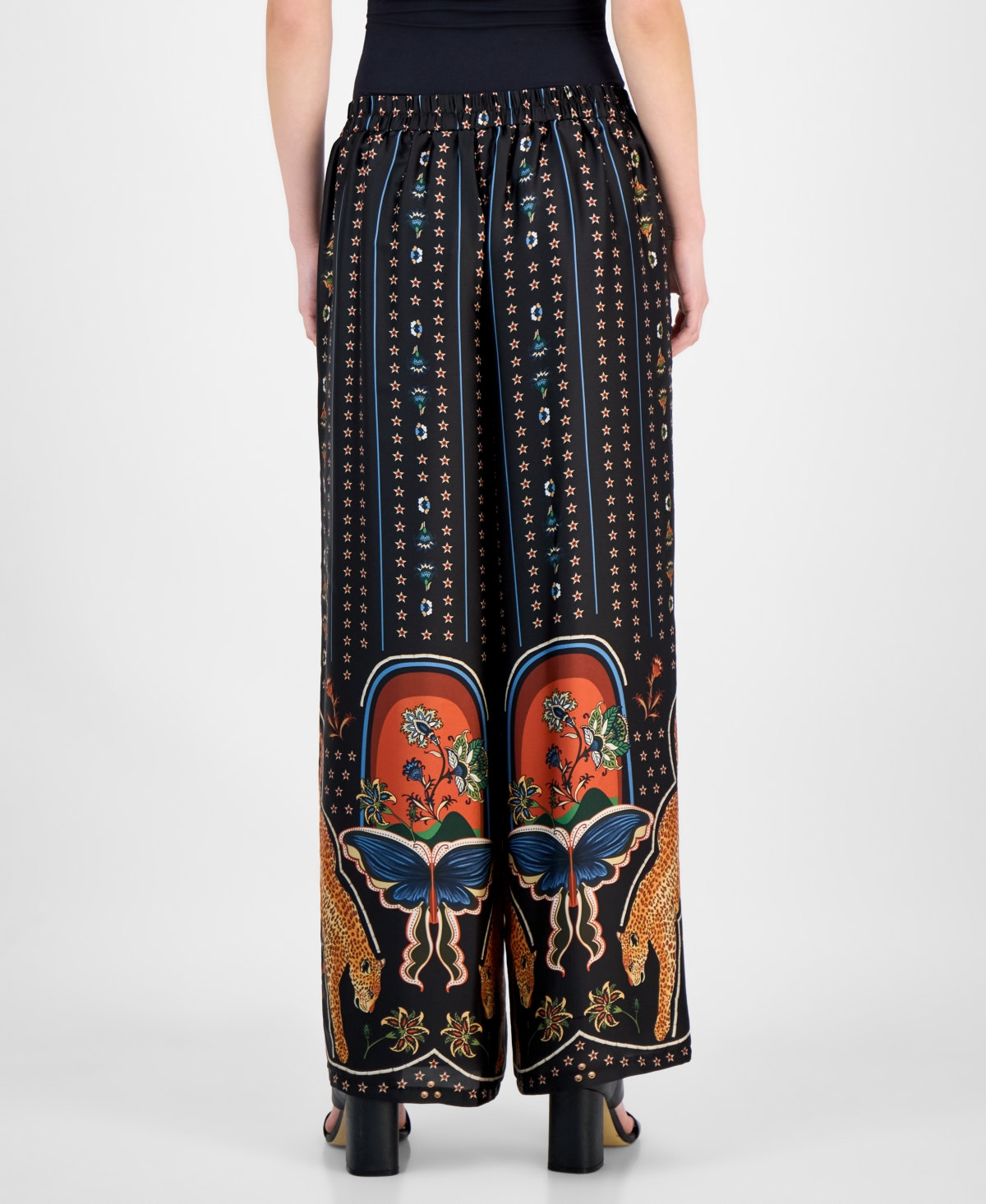 T Tahari Women's Printed Pull-on Wide-leg Pants In Black