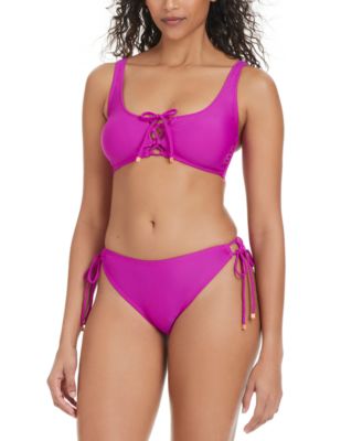 Bar Iii Womens Unraveled Lace Up Bikini Top Bottoms Exclusively At Macys In Pink