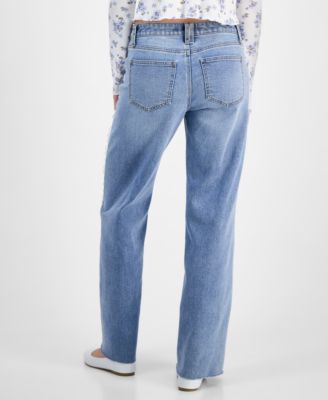 Juniors' Mid-Rise Lace-Seamed Baggy Jeans