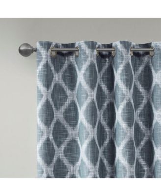 Blakesly Ikat blackout curtains for bedroom, Silver grommet top fit up to 1.25 inches rod Single Curtain Panel for Living Room, Width 50 length 95 inches, Pitch Black Ambiance Navy 1 Window Panel