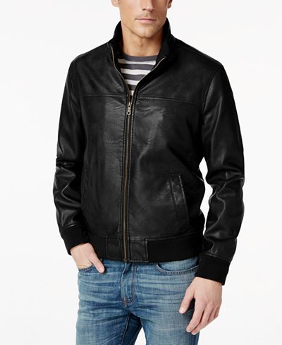 Tommy Hilfiger Faux-Leather Stand-Collar Bomber Jacket - Coats ...