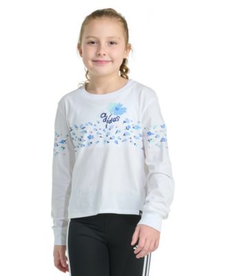adidas - Big Girls Long-Sleeve Regular-Fit Floral Logo Graphic Cotton T-Shirt