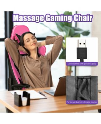 1 Pc PU Leather Gaming Chair USB Massage Lumbar Pillow Footrest Ergonomic Design Bedroom or Game Room