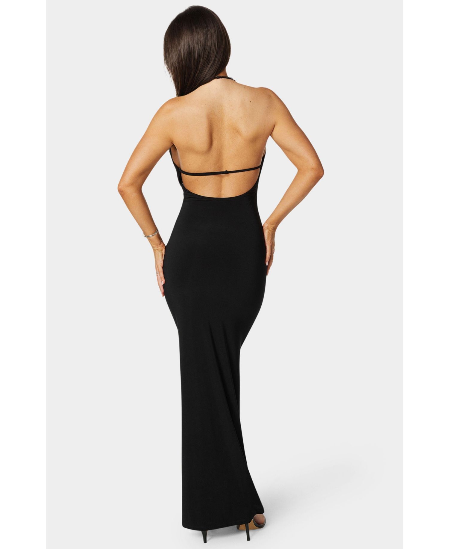 Women's Plunge Neck Cowl Maxi Dress
