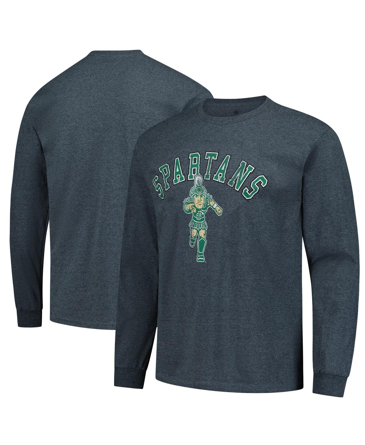 Men's Heather Charcoal Michigan State Spartans Logo Long Sleeve T-Shirt - Heather Charcoal