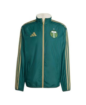 Мужская зелено-белая куртка Adidas Portland Timbers 2025 Anthem с двусторонней застежкой на молнию