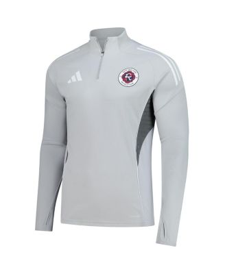 Мужская тренировочная толстовка Adidas Silver New England Revolution 2025 AEROREADY с застежкой-молнией на четверть и длинным рукавом серебристого цвета от Adidas.