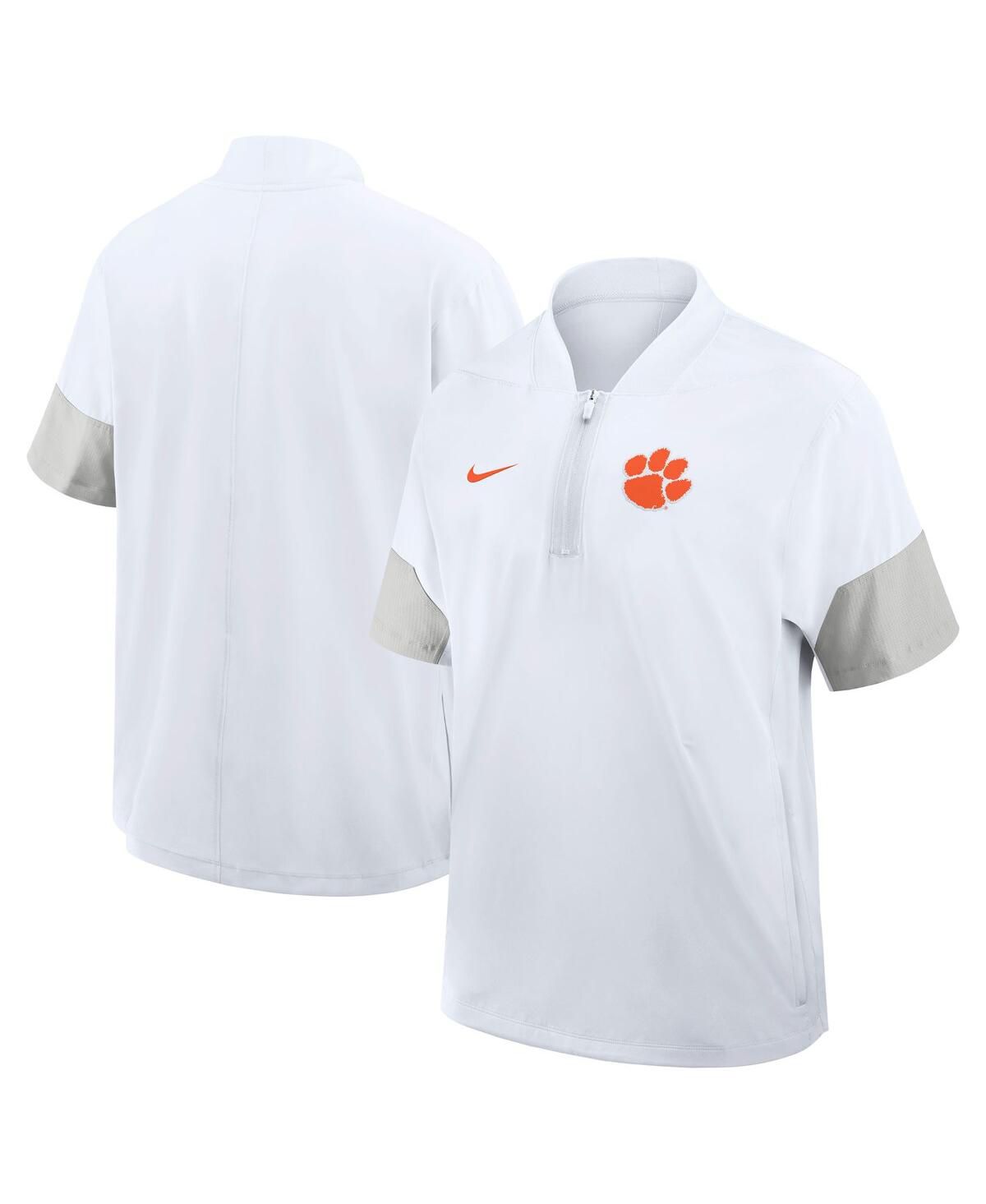 Мужская белая тренерская куртка Clemson Tigers 2025 с коротким рукавом и застежкой на четверть молнии по бокам