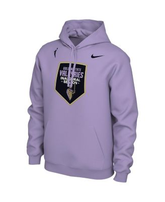 Мужская и женская толстовка Nike Violet Golden State Valkyries 2025, первый пуловер с эмблемой сезона Violet Golden State Valkyries.