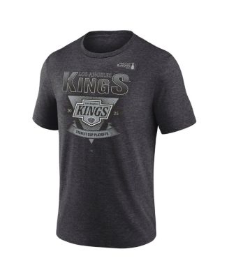 Мужская футболка Fanatics Heather Charcoal Los Angeles Kings 2025 с трехслойной перекладиной для плей-офф Кубка Стэнли.