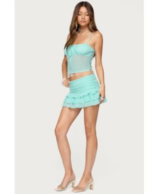 Women's Enya Ruched Ruffle Mesh Mini Skirt