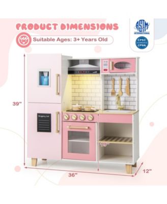 Wooden Pretend Play Kitchen with Ice Maker Range Hood and Blackboard