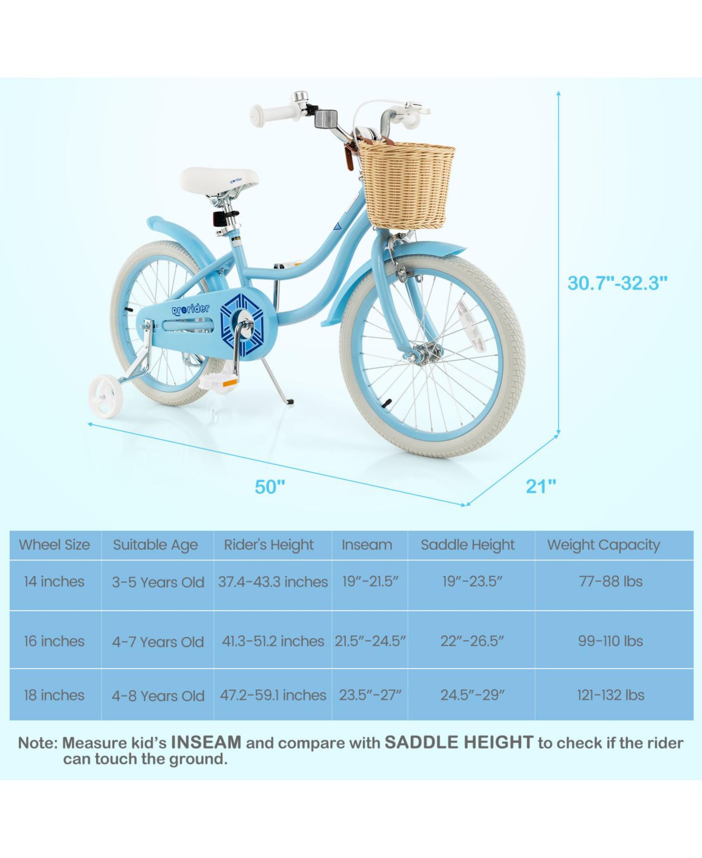 Детская игрушка Mecale 14" Kids Bike with Adjustable Seat and Training Wheels, от 3 лет, цвет: Синий — фото 3